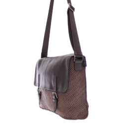 Woven Leather Messenger Shoulder Bag