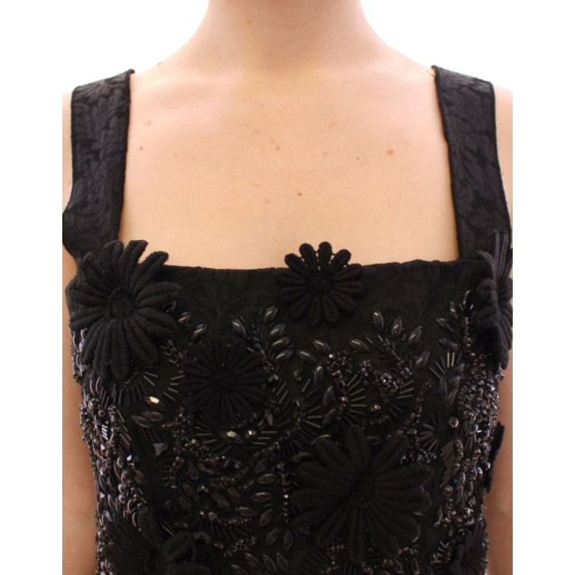 Black floral crystal embedded dress