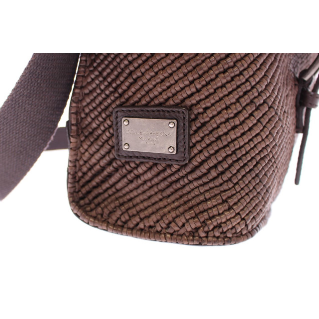 Woven Leather Messenger Shoulder Bag