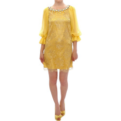 Yellow lace crystal mini dress