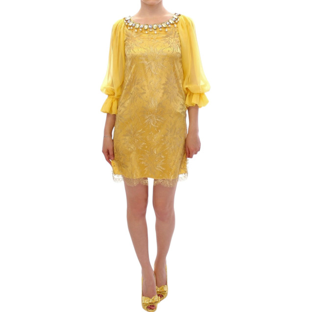 Yellow lace crystal mini dress