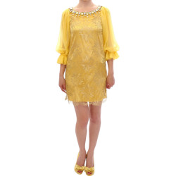 Yellow lace crystal mini dress