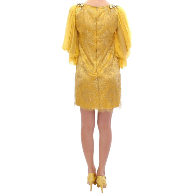 Yellow lace crystal mini dress
