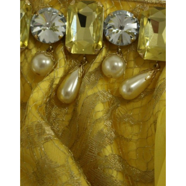 Yellow lace crystal mini dress