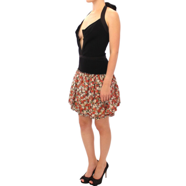 Multicolor floral bubble halterneck dress