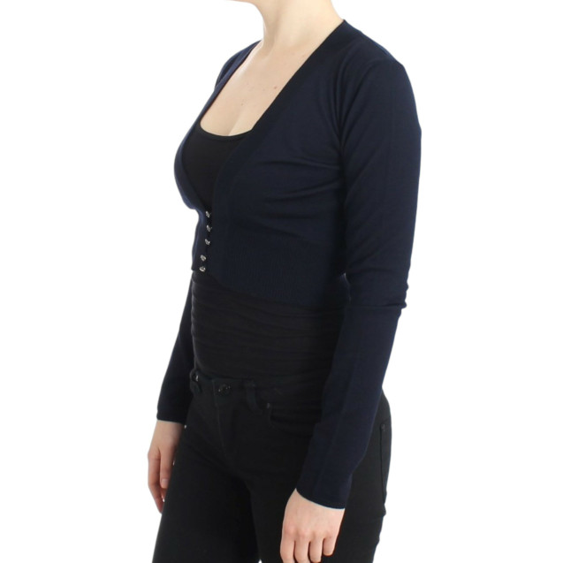 Blue cropped wool cardigan