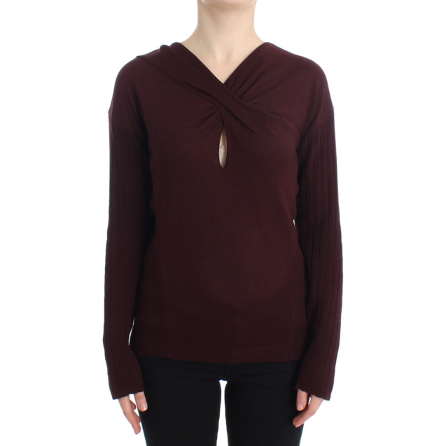 Elegant Purple Keyhole Wool Sweater