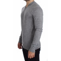 Elegant Gray Silk-Cashmere V-Neck Sweater