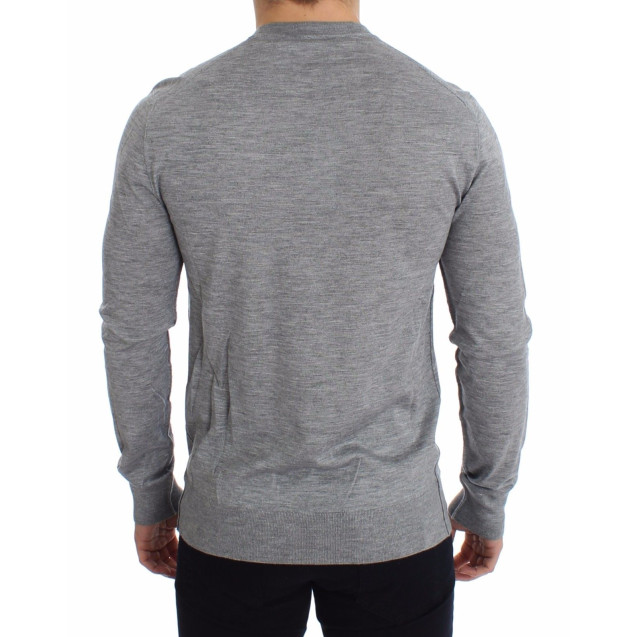 Elegant Gray Silk-Cashmere V-Neck Sweater