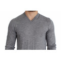 Elegant Gray Silk-Cashmere V-Neck Sweater