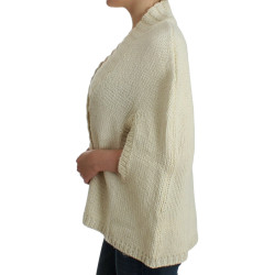 Elegant White Knitted Cape-Cardigan Hybrid