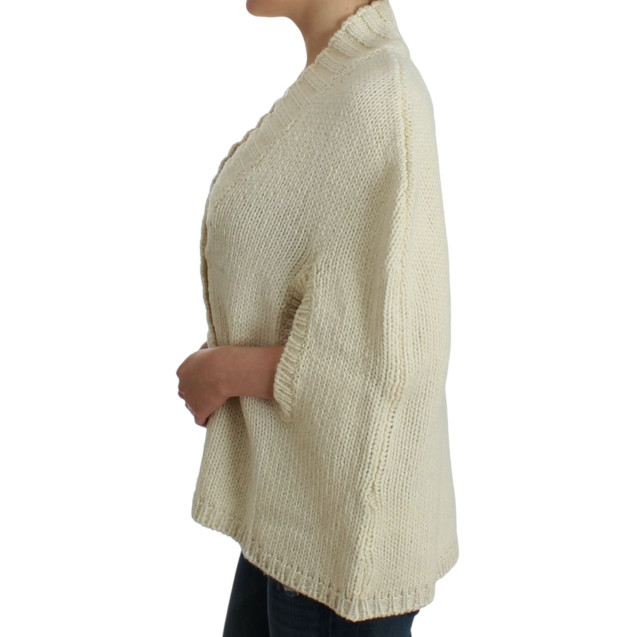 Elegant White Knitted Cape-Cardigan Hybrid