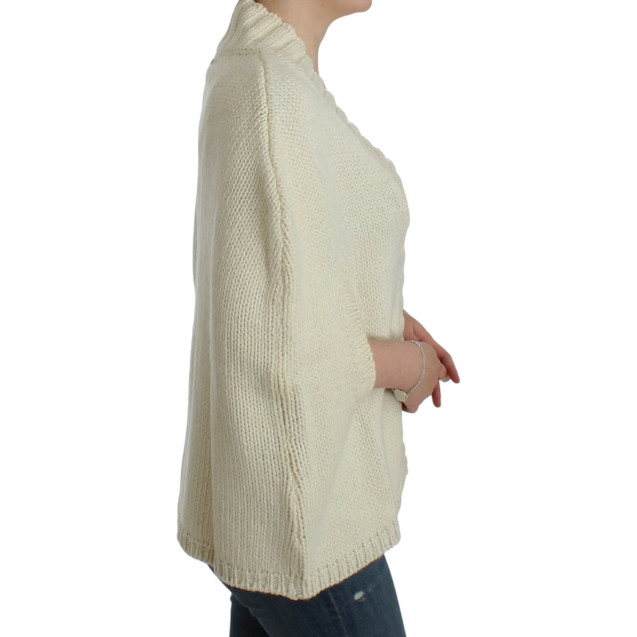 Elegant White Knitted Cape-Cardigan Hybrid