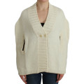 Elegant White Knitted Cape-Cardigan Hybrid