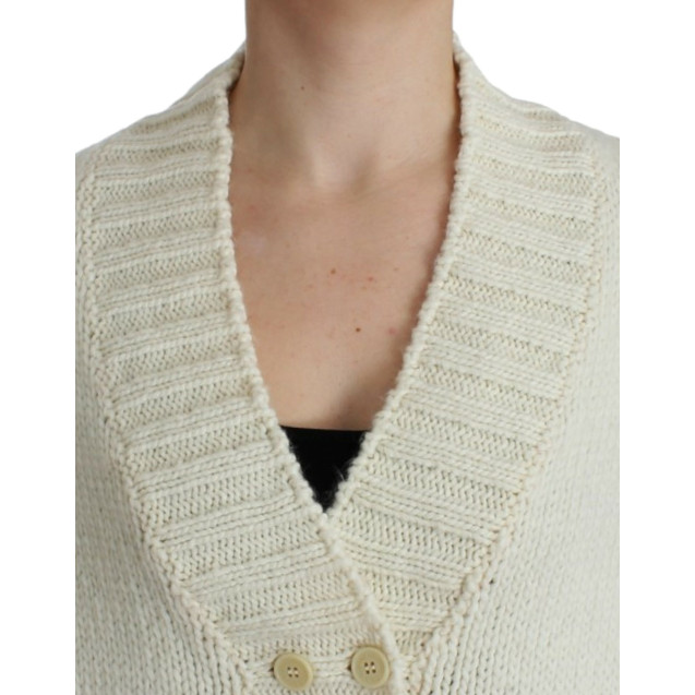 Elegant White Knitted Cape-Cardigan Hybrid