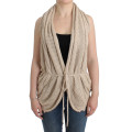 Beige V-Neck Belted Knit Vest