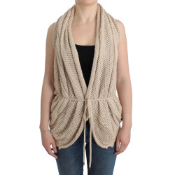 Beige V-Neck Belted Knit Vest