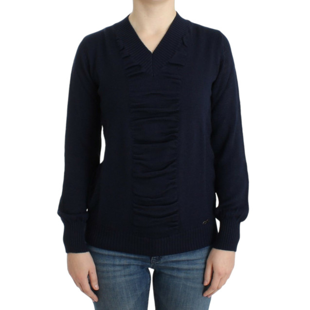 Dark blue V-neck wool sweater