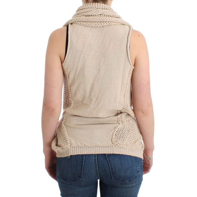 Beige V-Neck Belted Knit Vest