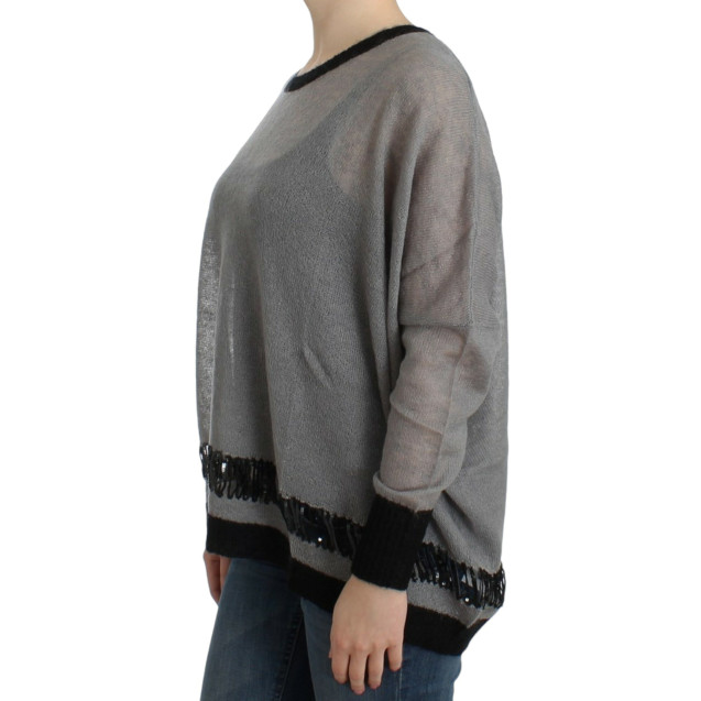 Gray embellished asymmetric sweater