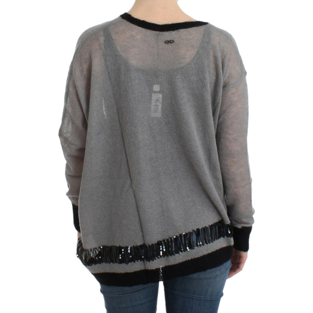 Gray embellished asymmetric sweater