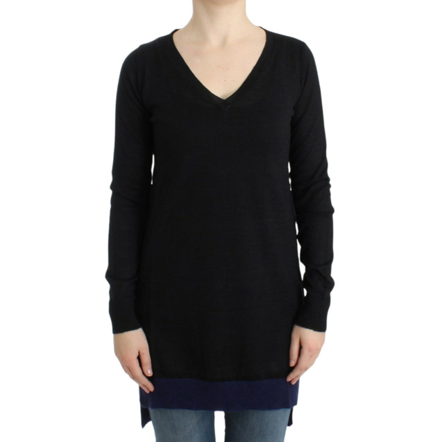 Black V-neck lightweight sweater