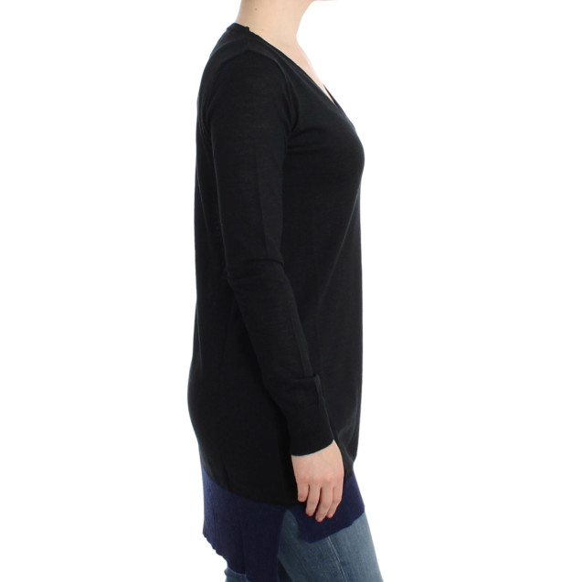 Black V-neck lightweight sweater