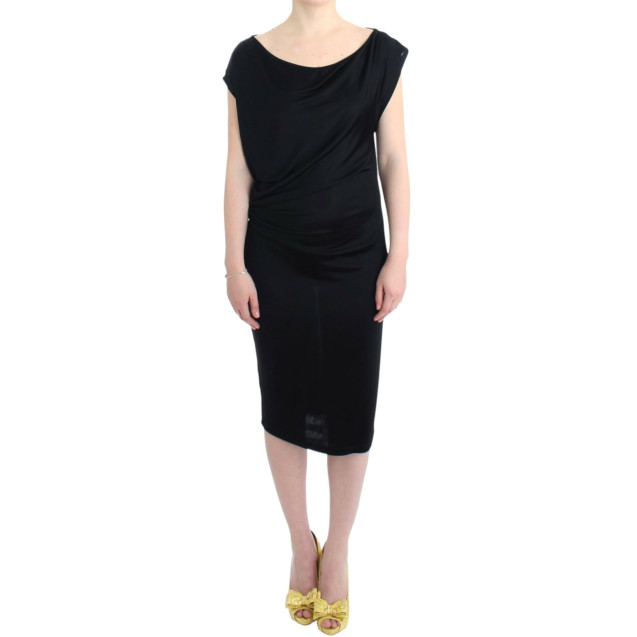 Elegant Black Knee-Length Viscose Dress